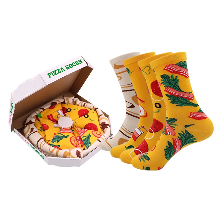 

Unique Pizza Print Cotton Socks for Men and Women Creative Fashion Couple Christmas Gift Box Mid-calf Cotton Socks