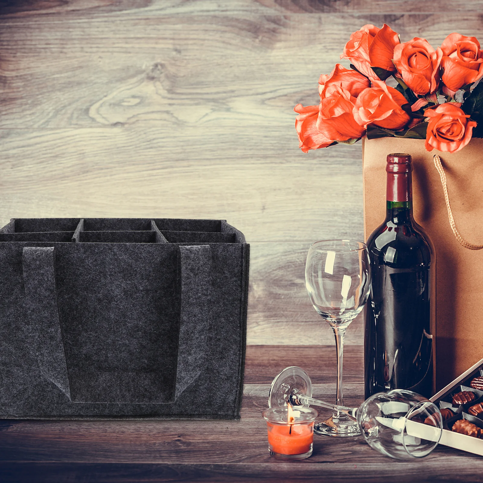 

1pc Red Wine Gift Bag Multi-Cell Holds 6 Bottles Felt Tote Carrier Storage Pouch For Wine Holder