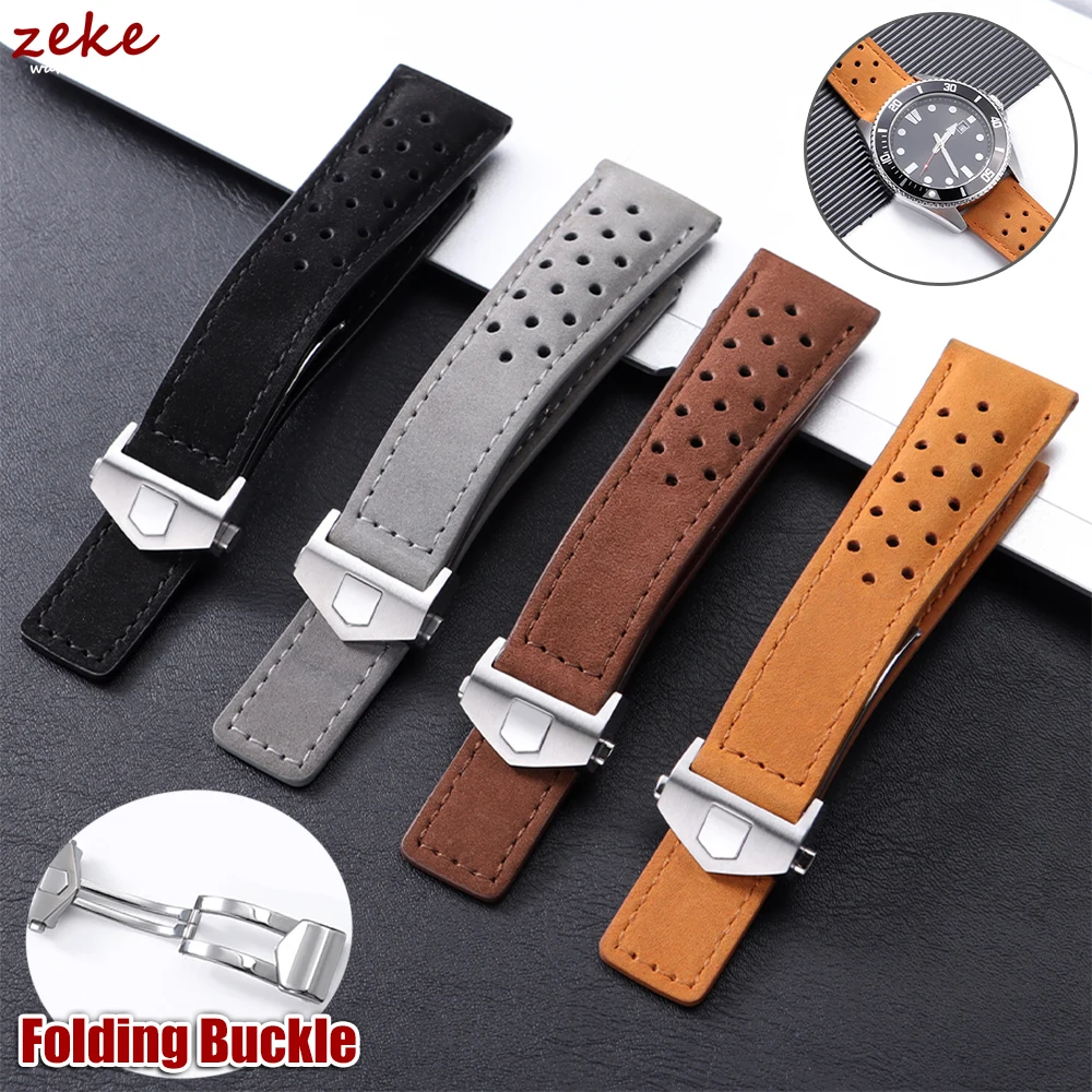 Atmungsaktives Rindsleder-Uhrenarmband für Tag Heuer für Carrera Uhrenarmband, 20 mm, 22 mm, 24 mm, mattes Lederarmband, Herren- und Damenarmbänder