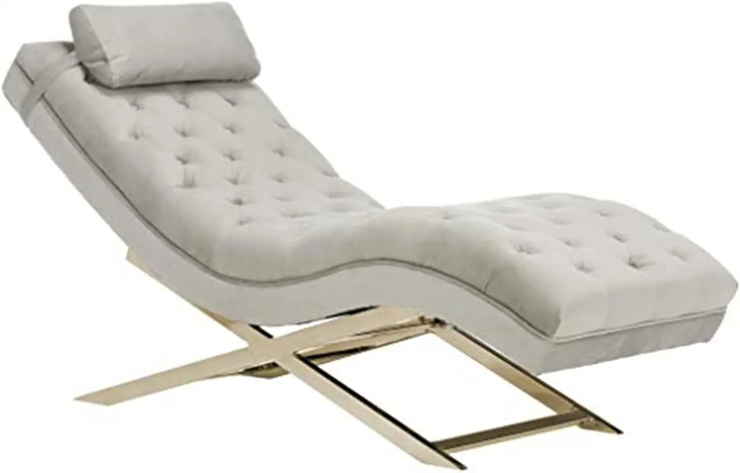 Home Monroe Glam Grey Velvet and Brass Chaise Lounge Chair