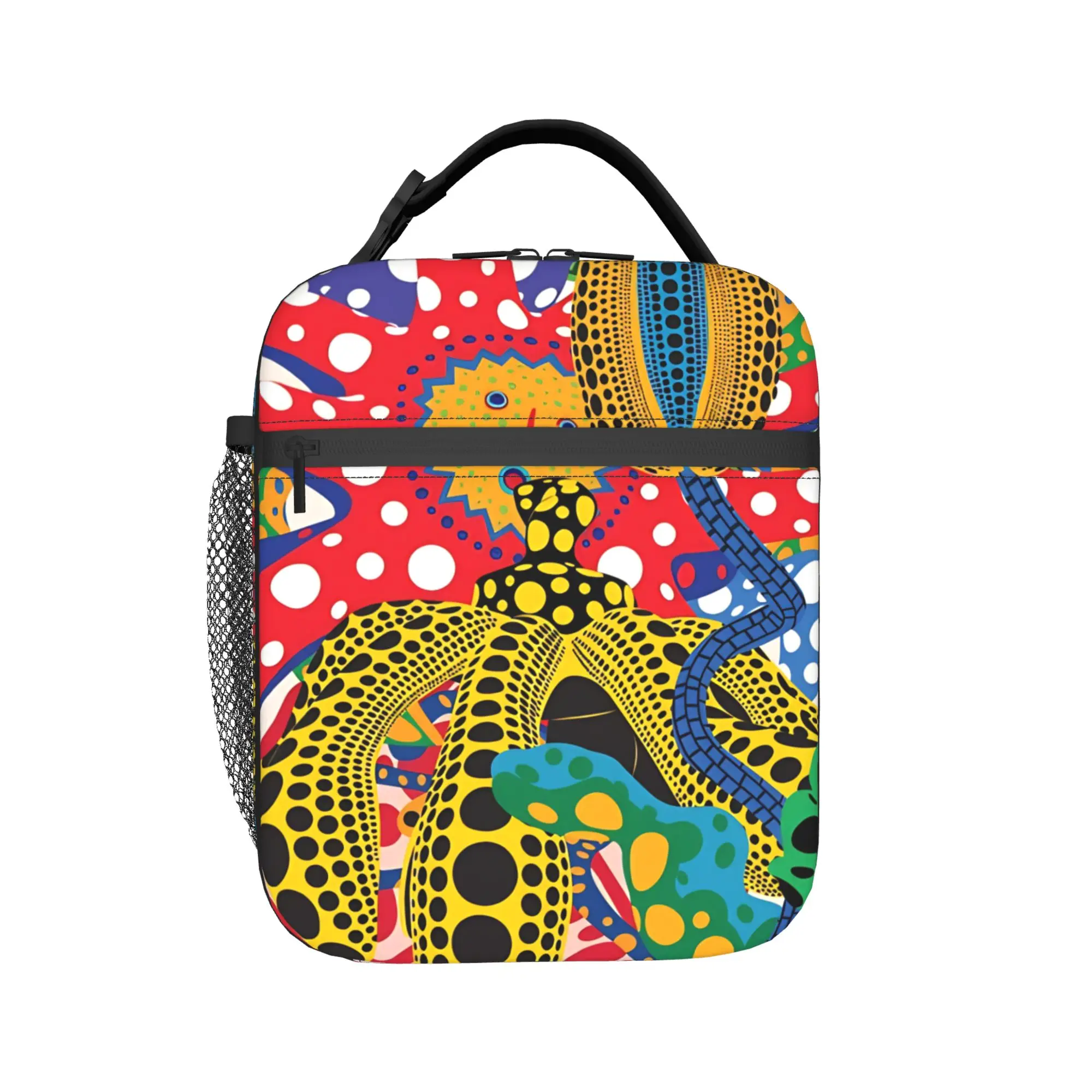 Yayoi Kusama Abstract Face Lunch Bag For Women  Print Travel Lunch Box Casual Portable Insulated Oxford Cooler Bag