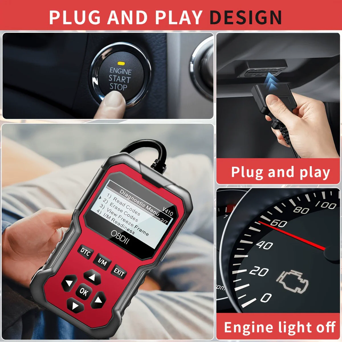 V410 OBDII Car Diagnostic Scanner Tool ABS Engine Oil Reset Function Fault Code Reader Scanner for All Cars After 1996