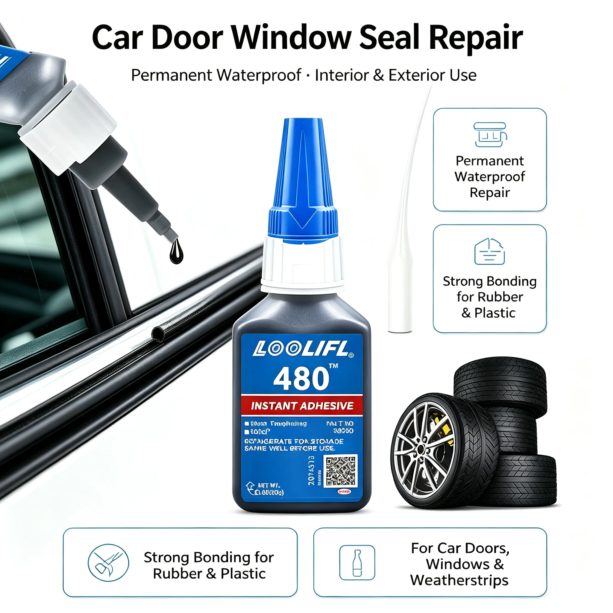Loolifl-Super Strong Adhesive Automotive Sealant, High Viscosity Adhesive, Suitable for Automotive Door and Window Rubber Seals, Weatherstripping Trim Strips, Permanent Waterproof Repair, Suitable for Interior and Exterior Sealing of Vehicles
