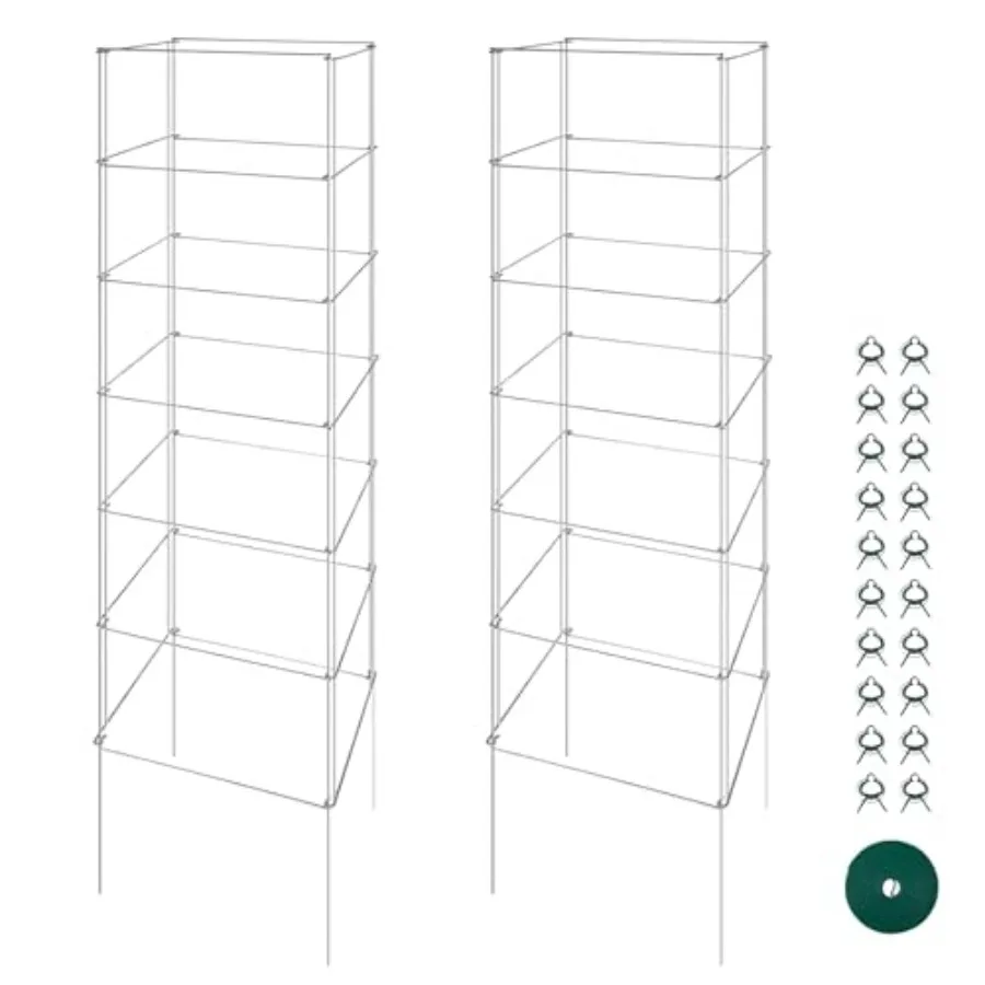 

Metal Foldable Tomato Cages 2 Pack, 13" W x 56" H Square Tomato Cages Plant Support for Vegetable Garden, Heavy Duty Tall Tomat