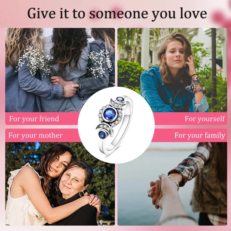 Original-Ring aus 925er-Sterlingsilber mit funkelndem mondblauem Edelstein für Damen und Mädchen, Schmuck, Geburtstag, Jahrestag, Geschenke
