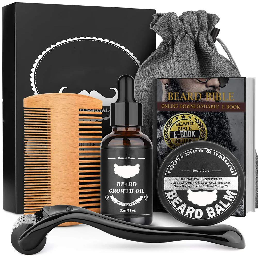 

4/7Pcs/Sets Beard Growth Kit For Men Hair Enhancer Thicker Mustache Grooming Beard Care Oil Moisturizer Wax Balm Comb Scissor