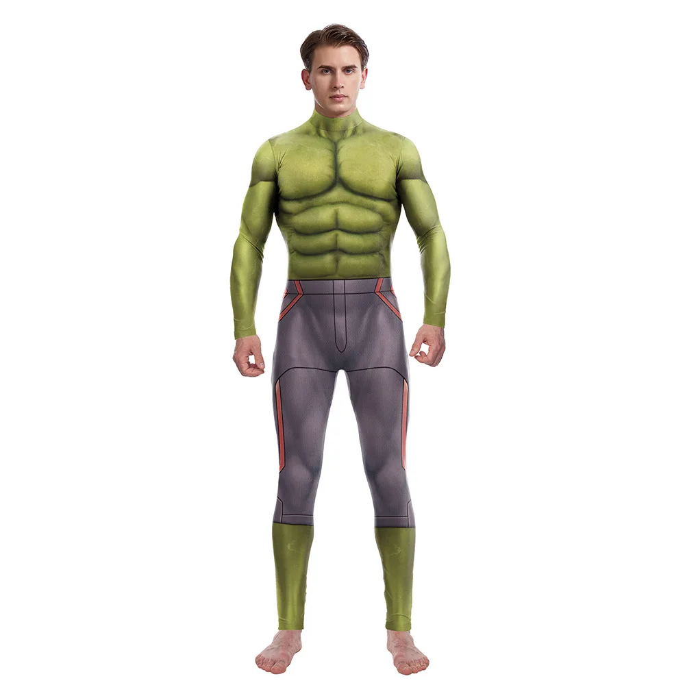 Women Men 3D Green Muscle Print Skinny Jumpsuit Wear Onesie Cosplay Giant Costume Elastic Bodysuits Holiday Party Halloween