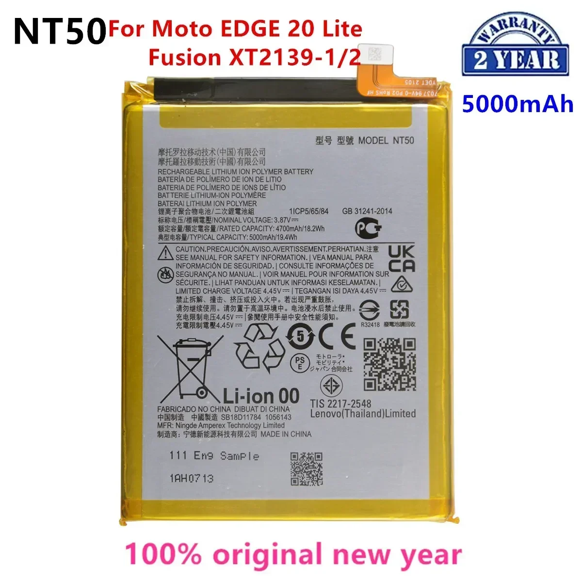 

100% Original NT50 5000mAh Battery For Motorola Moto EDGE 20 Lite/Fusion XT2139-1/2 Phone Batteries