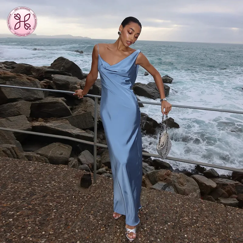 Robe à bretelles en satin 2025 |   Robe sexy dos bas avec décolleté drapé |   Robe longue de soirée célèbre Instagram
