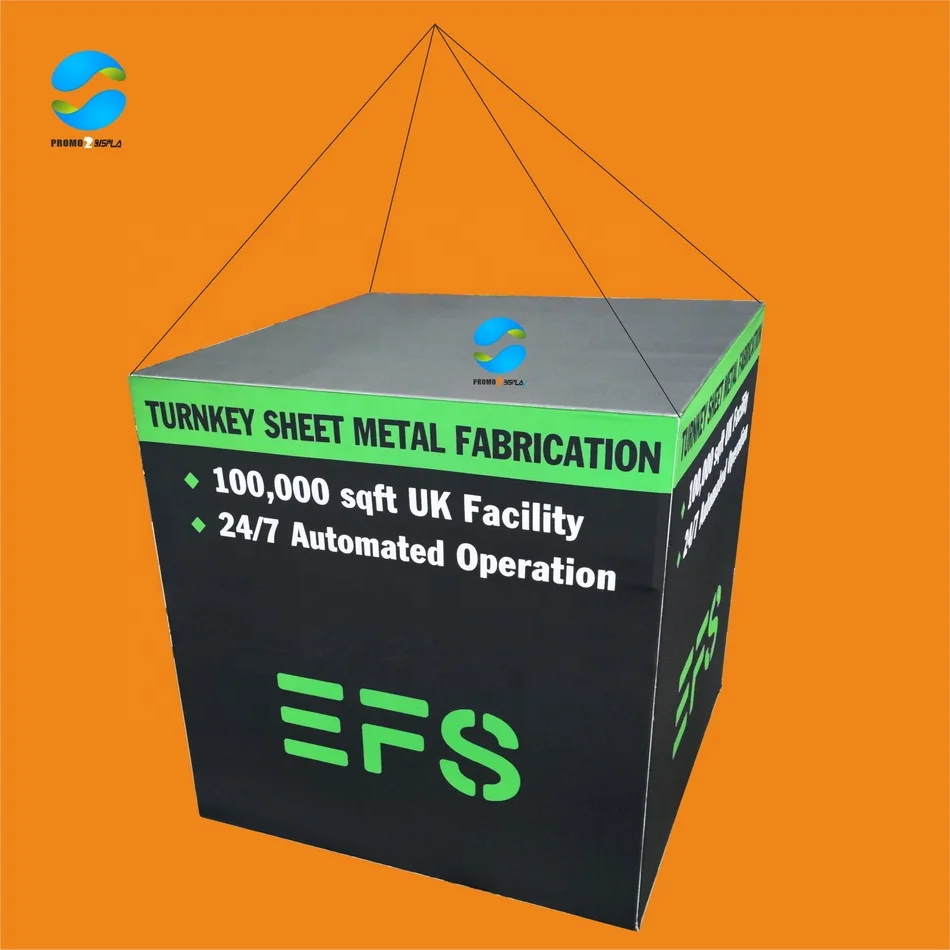 

60' Square Hanging Ceiling Banner with Custom Printed Stretch Fabric Overhead Hanging Cube Light Box Sign LED Illumination