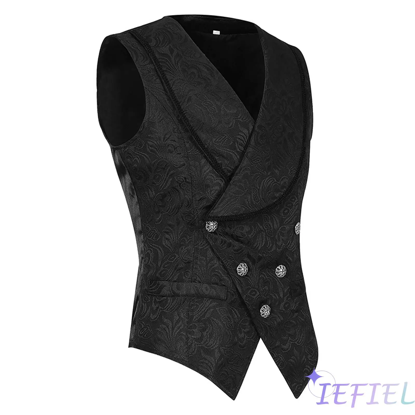 

Mens Medieval Victorian Jacquard Vest Vintage Buttons Ruched Waistcoat Tank Tops Steampunk Gothic Tops for Halloween Cosplay