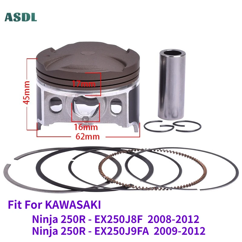 

1/2sets Motorcycle 62mm Piston and Piston Ring Kit for Kawasaki Ninja250R EX250 NINJA300 EX300 EX 250 300 Ninja 250R NINJA 300
