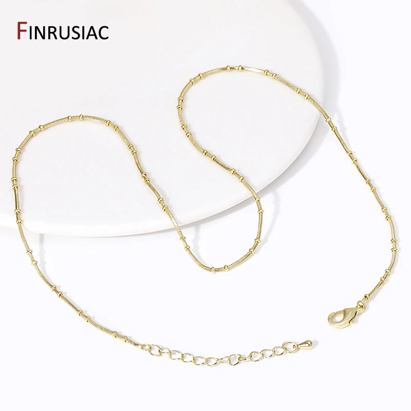 18K Gold Plated Brass Link Bulk Chains For Jewelry, 2mm Snake Ball Bead Necklace Chains For DIY Necklace Making Supplies
