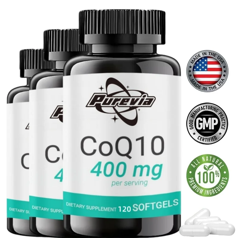 Purevia CoQ-10 complementa 400 mg con ácido graso Omega 3 vitamina E cápsulas de Coq-120 de ultraalto absorción