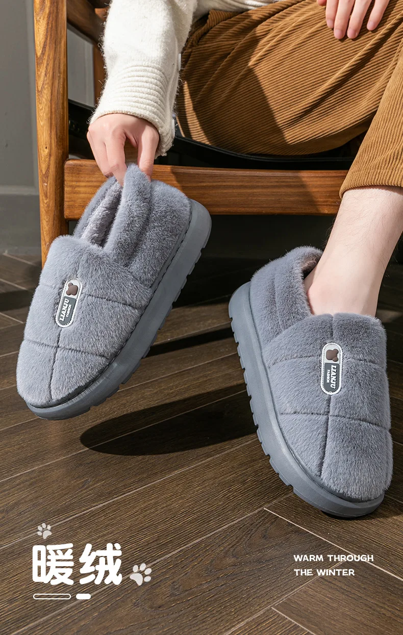 Übergroße 50 51 Winter-Hausschuhe für Damen und Herren mit Dicker Sohle, Warme Paar-Pantoffeln, Rutschfeste Flache Plattform, Damen-Baumwoll-Hausschuhe – Detail 13