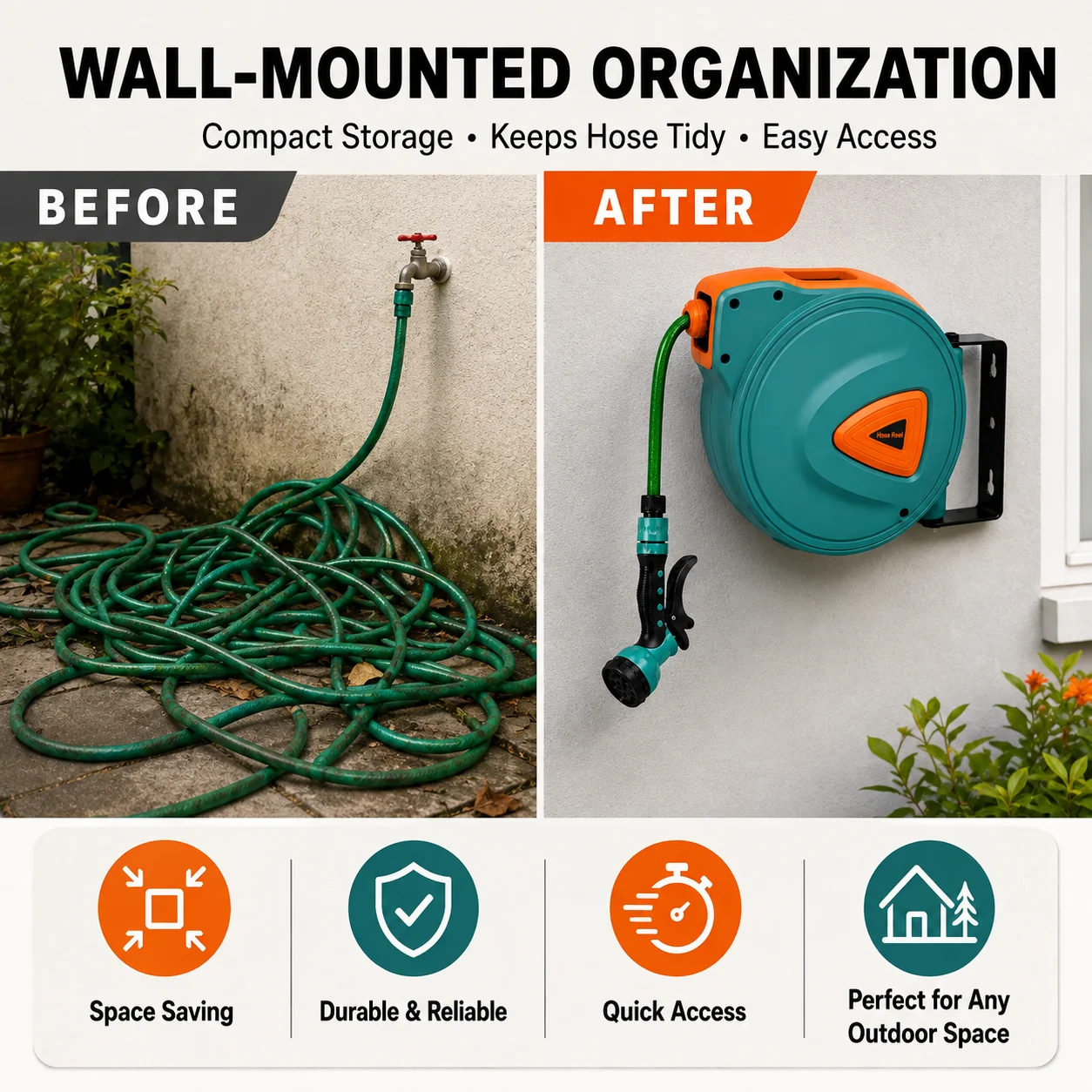 عربة خرطوم الحديقة القابلة للس - مراجعة Garden Hose Reel Automatic Retractable 30M وسعره