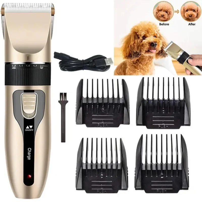 Dog Clipper Electric Pet Shaver Hair Trimmer Tool Rechargeable Cat Dog Groom Clipper with 4 Restriction Brush for Small Animal