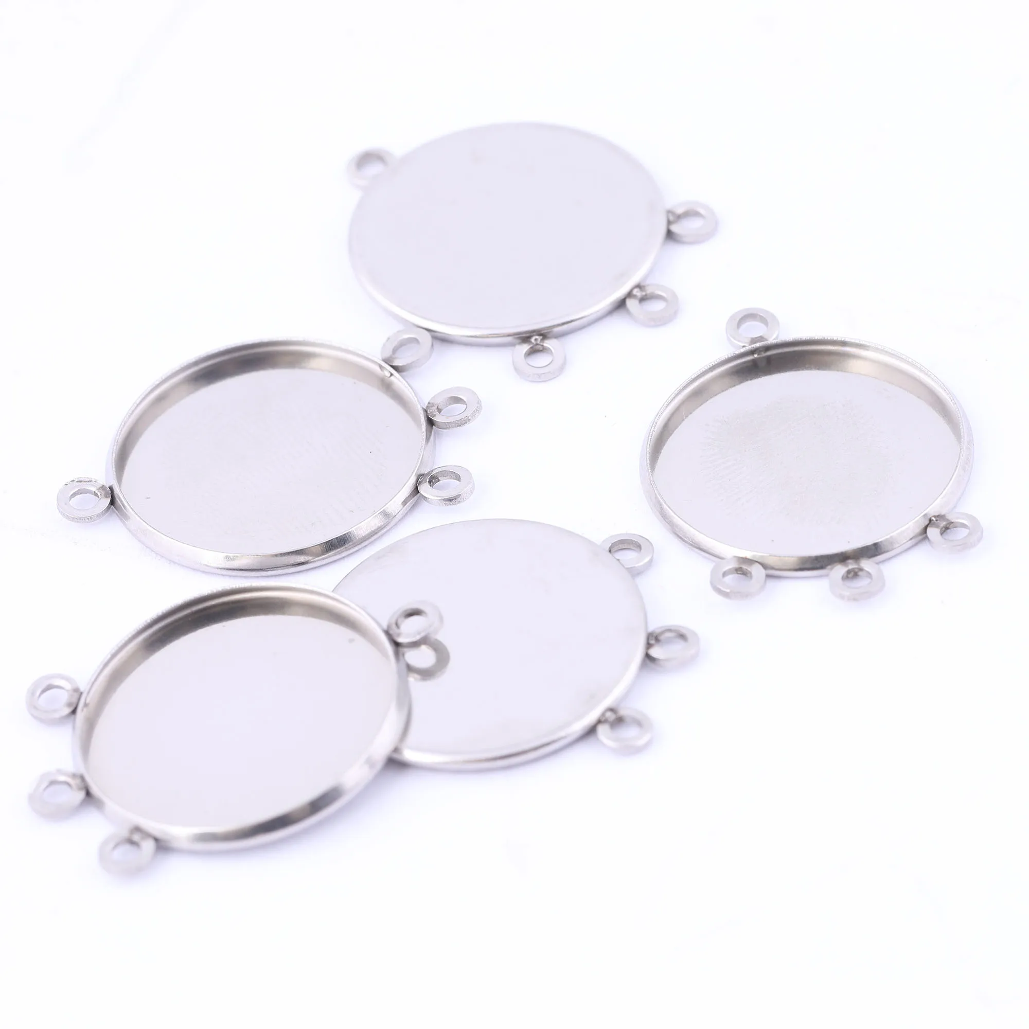 20pcs Stainless Steel Fit 20mm Cabochon Connector Base Setting Trays With Three Loop Diy Earring Charm Bezel Blanks