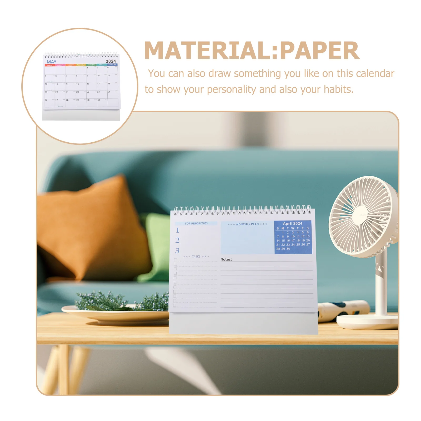 

2024 Desk Calendar Creative Standing Flip Table Calendar for Office Desktop Decoration Blank Monthly Planner Thick Paper Smooth