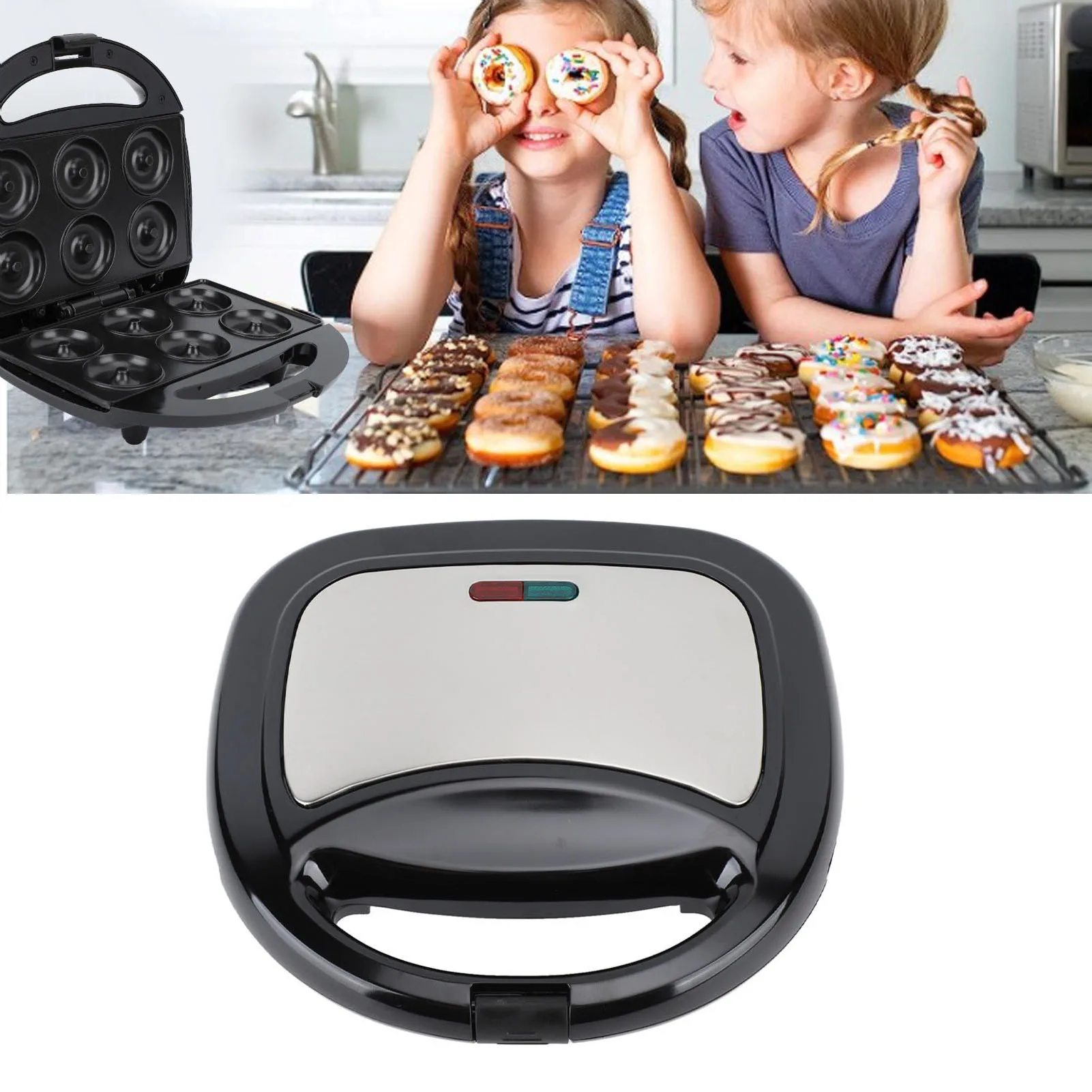 Pembuat Donat Kontrol Suhu Cerdas - Mesin Donat Mini Listrik, Otomatis, Anti Lengket untuk Memanggang Rumah