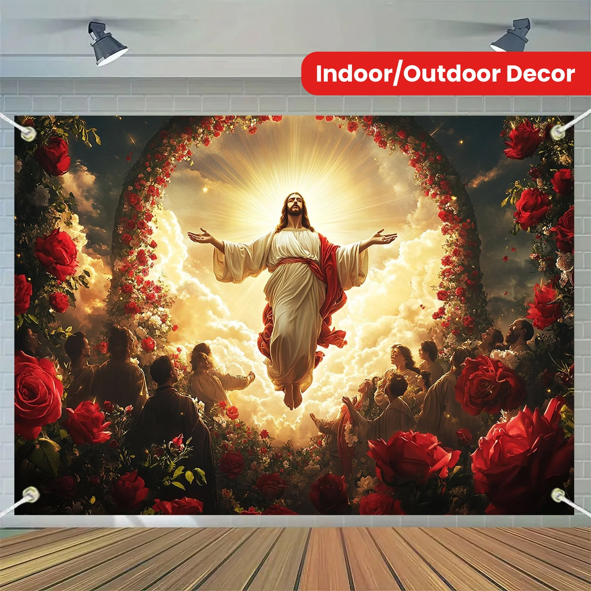 قطعة واحدة، نسيج القيامة يسوع، ديكور داخلي/خارجي، مع ثقوب وحبال، لا يتطلب كهرباء #1