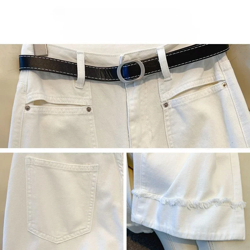 الجينز واسعة الساق السراويل النسائية سراويل صيفية رقيقة 2024 جديد عالية الخصر الخام حافة صغيرة مستقيم السراويل النساء الملابس موجز XT771