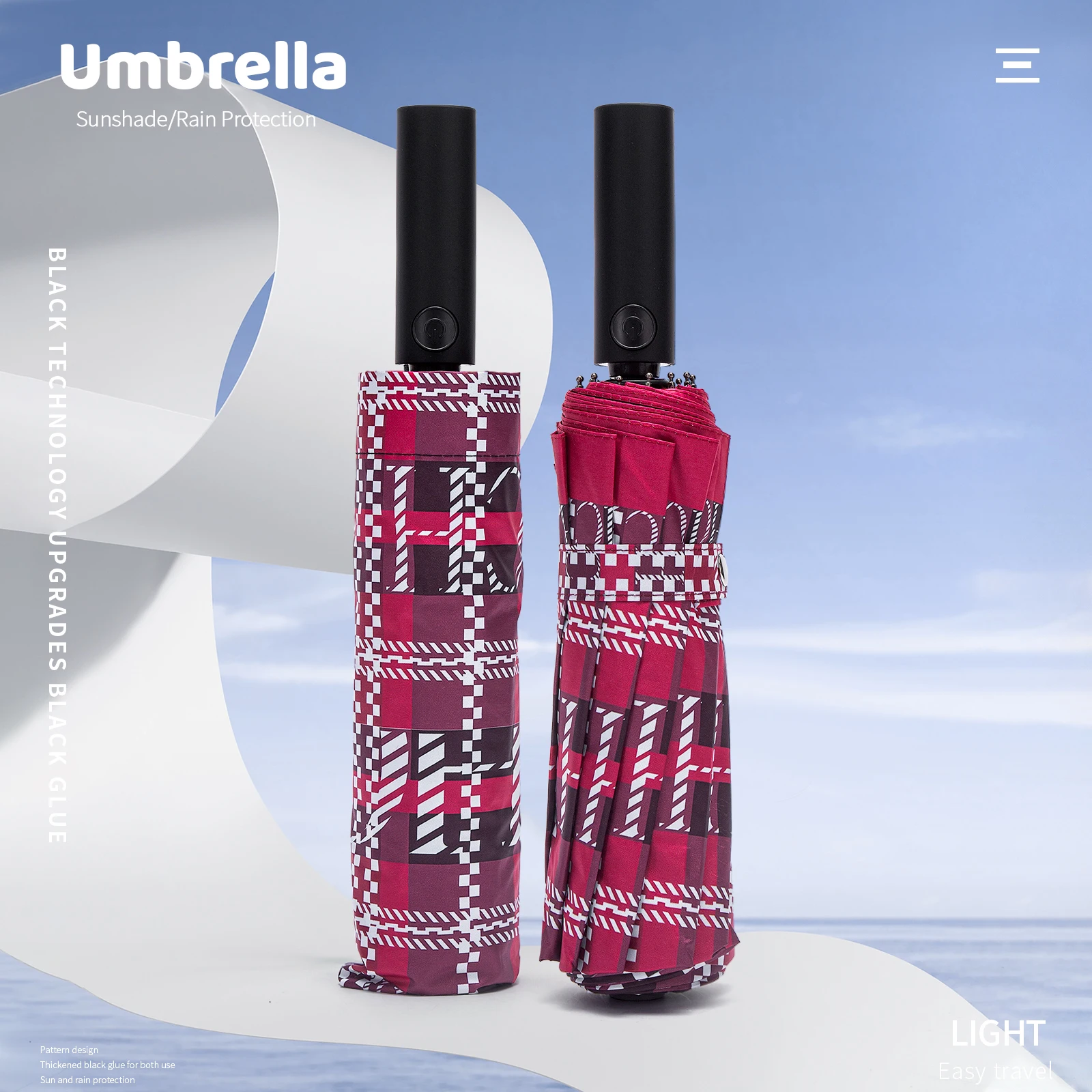 CH Fashionable Style Umbrella Versatile Multi-functional Umbrella Letter Printed Design Simple Semi-automatic Umbrella