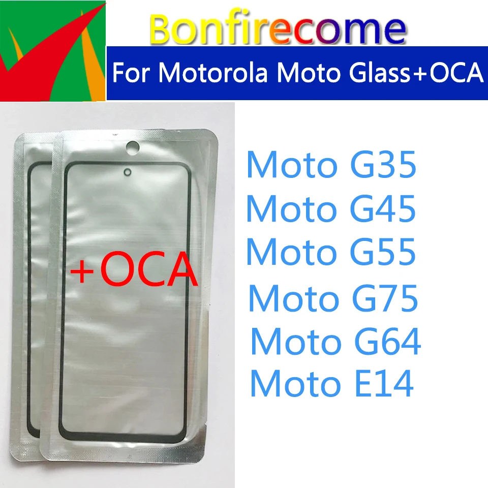 

New 10Pcs\Lot For Motorola Moto G75 G35 E14 G55 G45 G64 LCD Touch Screen Panel Front Outer Glass Lens With OCA Glue Replacement