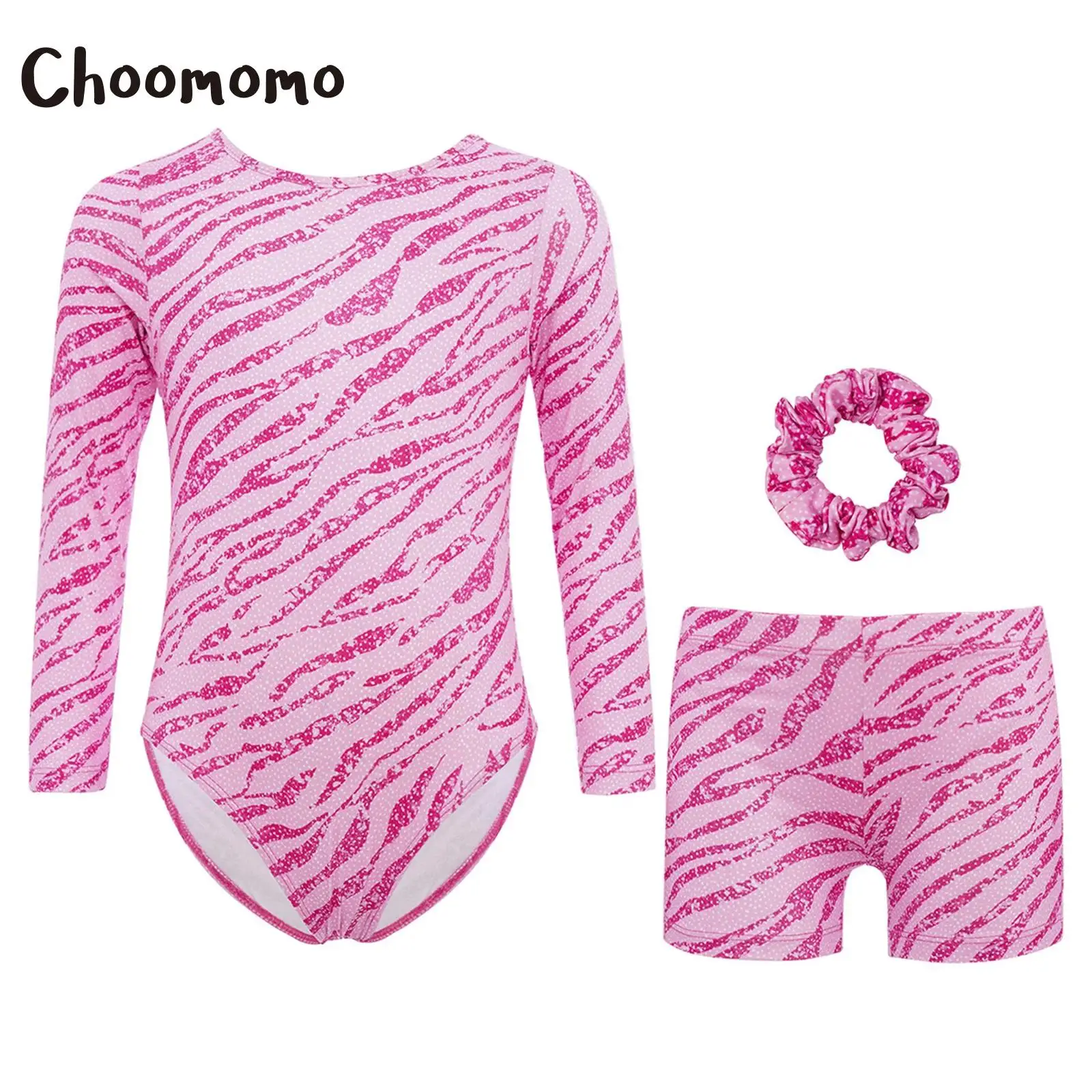 

Гимнастический костюм для девочек, костюм для балета и катания на коньках, тренировочный костюм, танцевальный комбинезон с принтом звездного неба/полосками зебры/звезд, с шортами