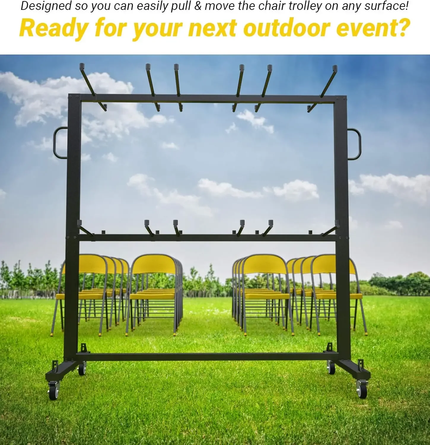 عربة طاولة وكراسي قابلة للطي - دوللي متنقلة مبتكرة، سعة 84 كرسيًا قابلة للطي، رف معدني شديد التحمل مع غطاء خارجي #6