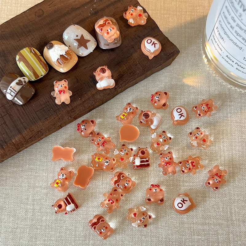 

50pcs Cute Bow Bear Capybara Resin Nail Art Decorations 3D Butterfly Nail Charm Jewelry Fashion DIY Accessories Manicure
