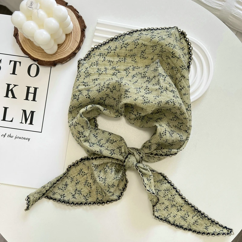 Print Flower Neck Scarf Shawl Summer Triangle Hair Head Wrap Headband Handkerchief Hair Ties Bandanas Hair Ribbon For Women