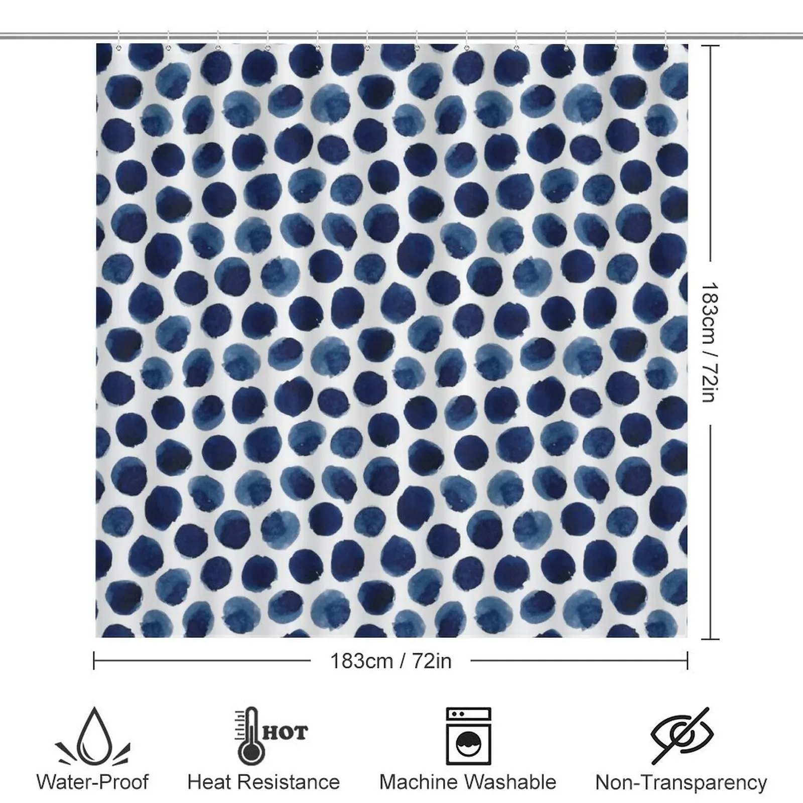 Blue polka dot printed shower curtain Modern non-slip carpet shower curtain Waterproof polyester home decor 180x180