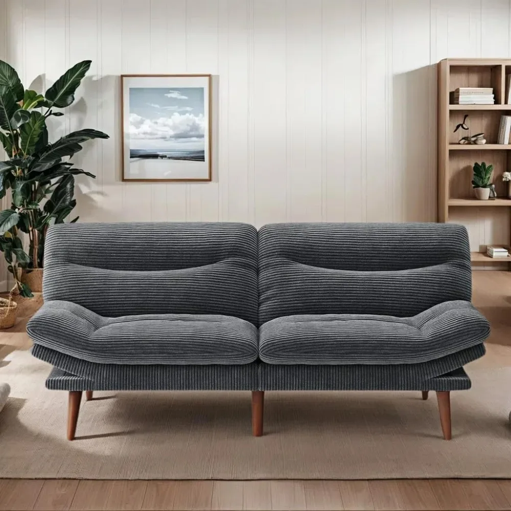 

Convertible Futon Sofa Bed,66″ Grey Futon with Adjustable Backrest & Armrests,Folding Sleeper Recliner for Small Spaces, Play R