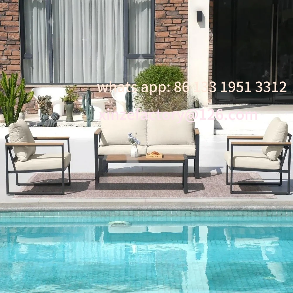 

Customizable Patio Furniture Set, 4 Pieces Outdoor Furniture with Coffee Table Set, Metal Patio Conversation Sets