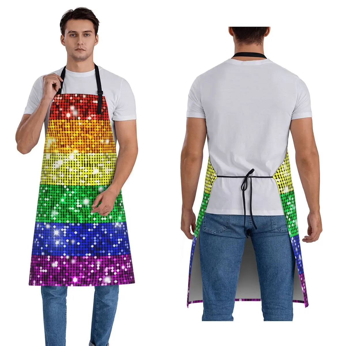 فو بريق قوس قزح فخر العلم LGBT مثلي الجنس مثليه مآزر الشيف الطبخ المطبخ Tablier أكمام مريلة تنظيف المطبخ بينافور #2