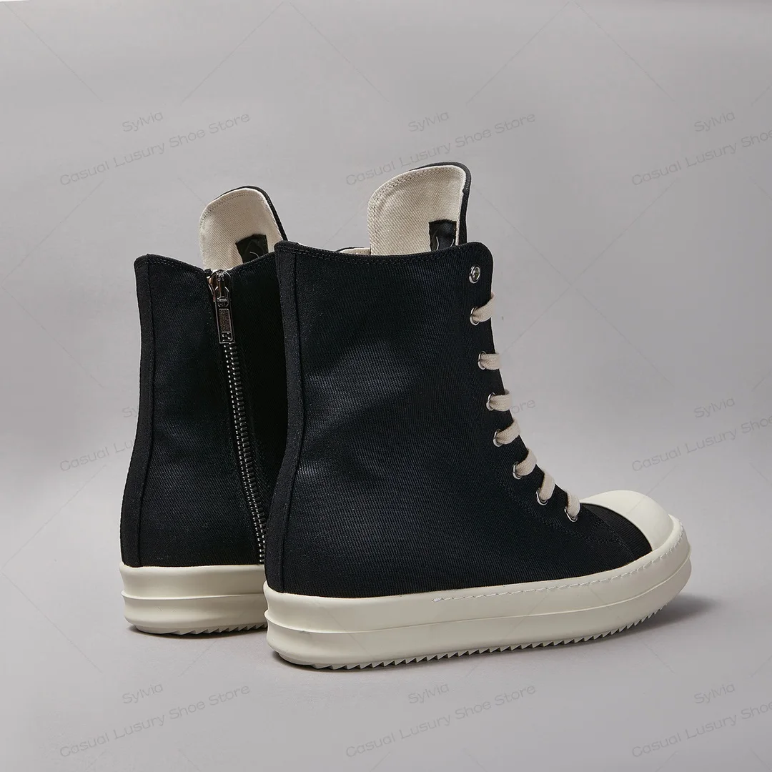 Rick Classic Black Patent Cloth High Top Casual Shoe Men Ricks High Quality Designer Canvas Ankle Boot Women Owens Flat Sneaker