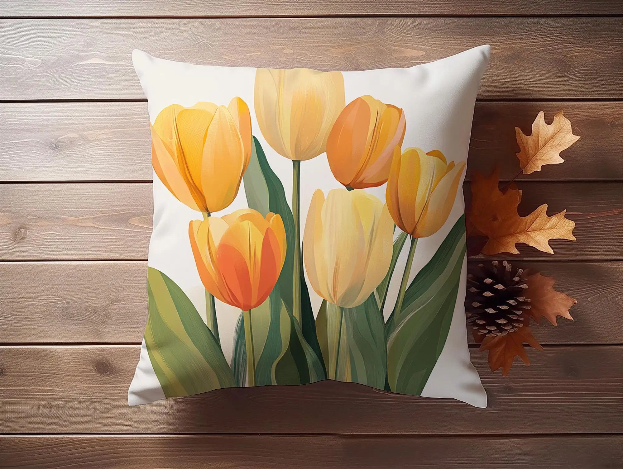1 Stück gelber Tulpen-Kissenbezug, frühlingshafter Blumen-Kissenbezug für Wohnzimmer, Sofa, Schlafzimmer, Dekoration (Kissen nicht im Lieferumfang enthalten)