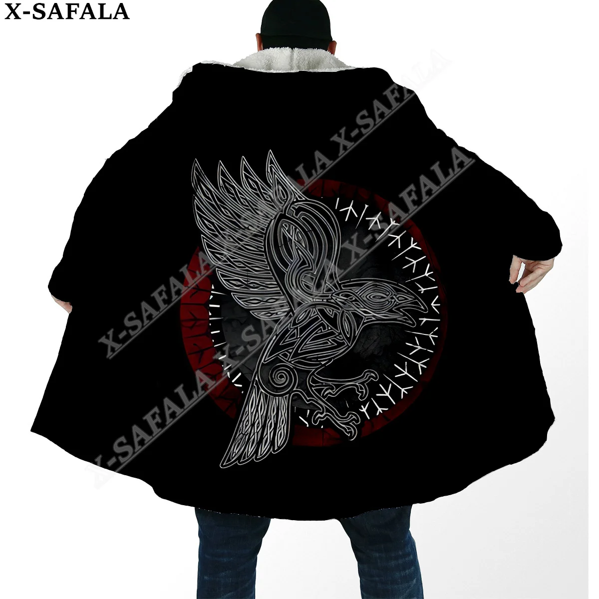 

Raven Tattoo Symbol Viking Armor 3D Print Dream Cloak Thick Warm Hooded Men Overcoat Coat Windproof Fleece Cape Robe Blanket-1