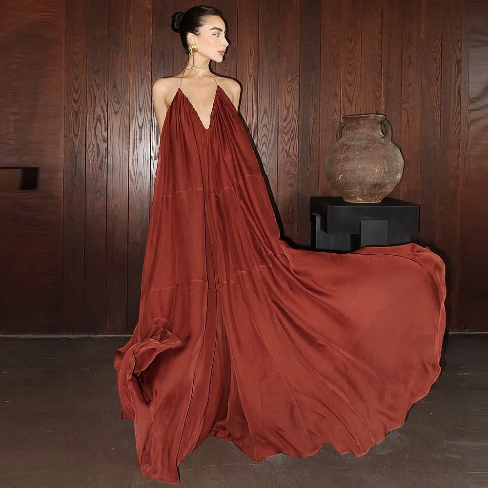 

Бордовые шифоновые платья для выпускного вечера с лямкой на шее и глубоким v-образным вырезом, сексуальное платье с открытой спиной для дня рождения на Рождество, Новый год, вечернее платье знаменитостей