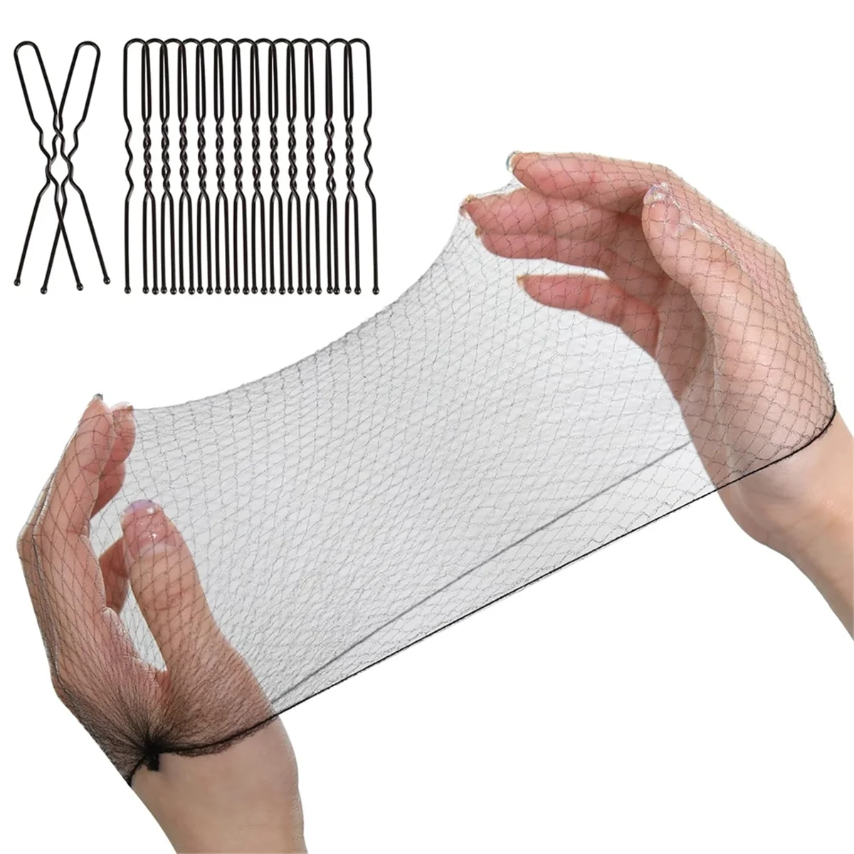 100Set Hair Nets and U Shaped Hair Pins Set,24In Invisible Mesh Elastic Edge Hair Net for Women Food Service,Ballet Buns