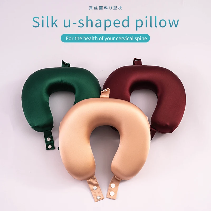 New Silk Neck Protection U-shaped Pillow, Mulberry Silk Adult Car Travel Pillow, Travel Pillow, Memory Cotton Foam Particles