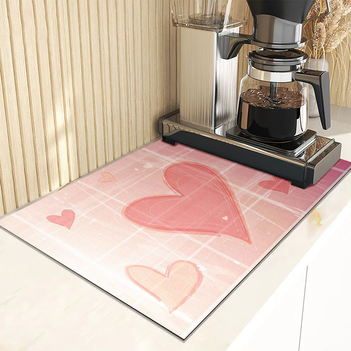 Romantic Love Heart Drain Pad Super Absorbent Dish Drying Mat Non-Slip Anti-mildew Counter Top Mat Sink Dish Draining Rug