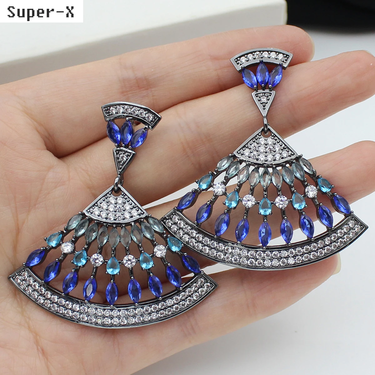 

large Triangle Earrings for Women Colorful Fan-shaped pendant earrings blue gold color Vintage Bohemian Jewelry Evening Party