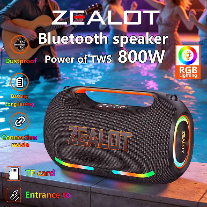 ZEALOT-ZE41 TWS 800W Portable Wireless Speaker, Bluetooth Subwoofer, 48000mAh Long-Lasting Battery, RGB Lighting, OTG Recording