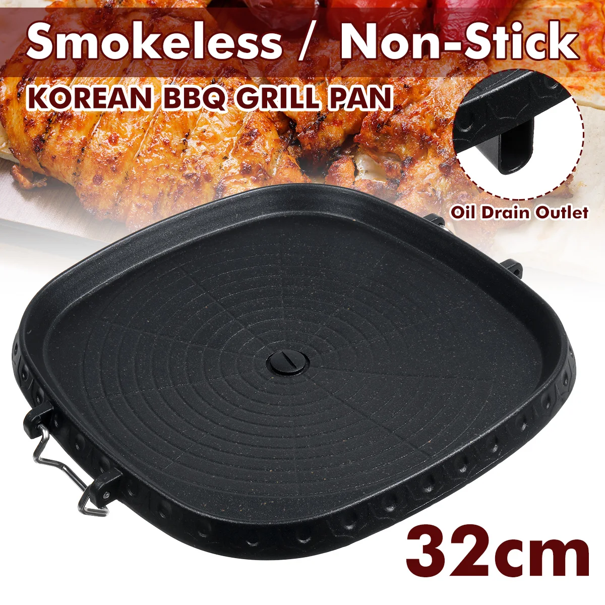 Gas Stove Grill Box 32cm Square Maifan Stone Coating Garden Party Outdoor Picnic Beach Korean BBQ Plate Non-Stick Aluminum