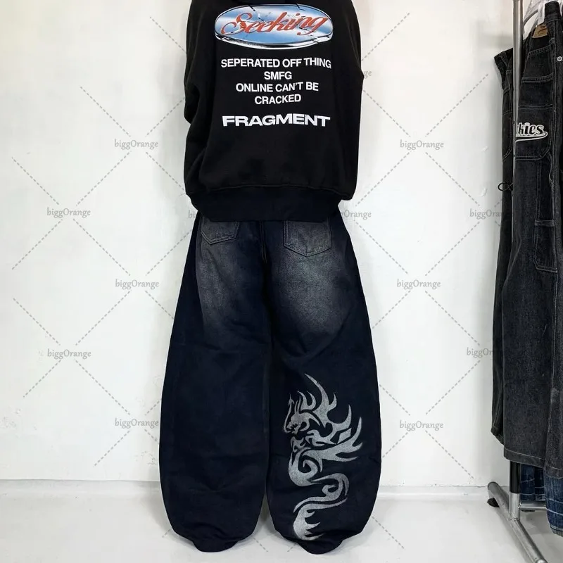 هاي ستريت ريترو هاراجوكو ملابس الشارع الشهير بنطلون النمط الأمريكي فضفاض غسلها الجينز الرجال القوطية الشرير العصرية فضفاض السراويل البضائع غير رسمية #6