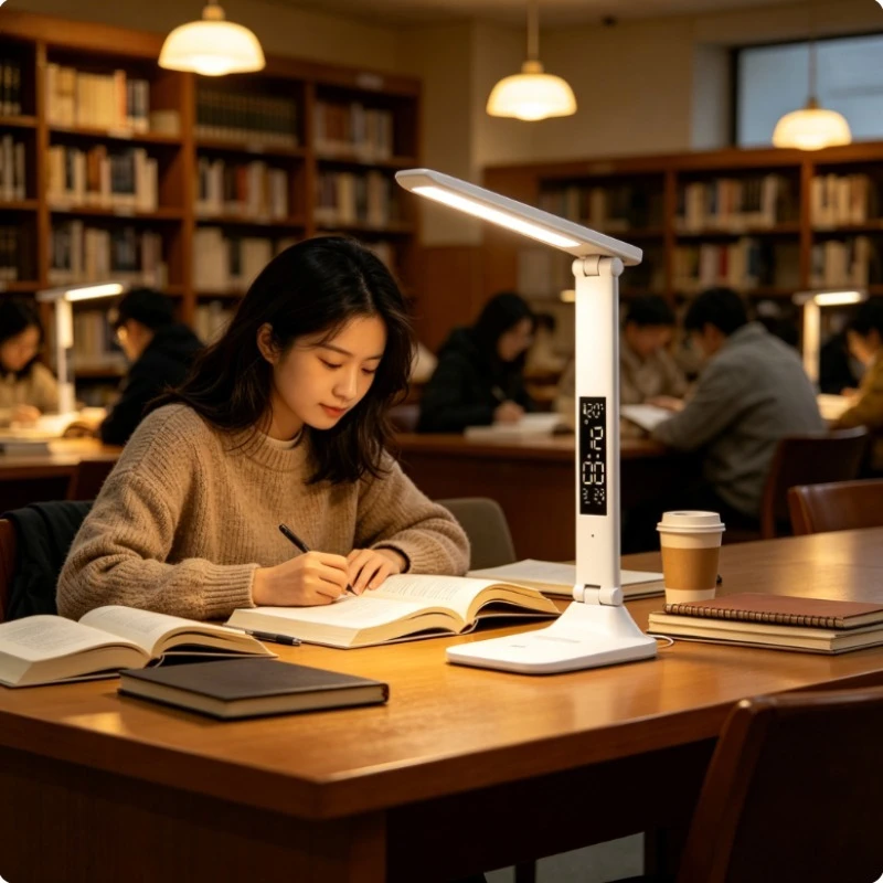 Multifunktionale USB-LED-Schreibtischlampe mit Dimmfunktion, integriertem LCD-Display, Uhr, Datum, Kalender und Raumthermometer, flimmerfreie Augenschutz-Studierlampe für Wohnheim, Zuhause, Büro,