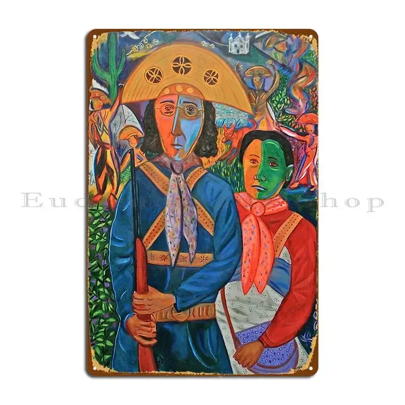 Placa de Metal Vintage Lampião e Maria Bonita para Decoração de Parede - Pôster de Lata com Design Retrô para Casa