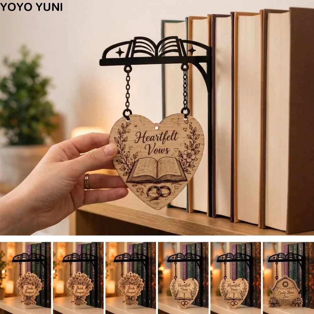 Wooden Tag Book Shape Metal Bookshelf Sign Rustic Miniature Library Decor Holder Thick Funny Bookshelf Hanging Frame Bedroom